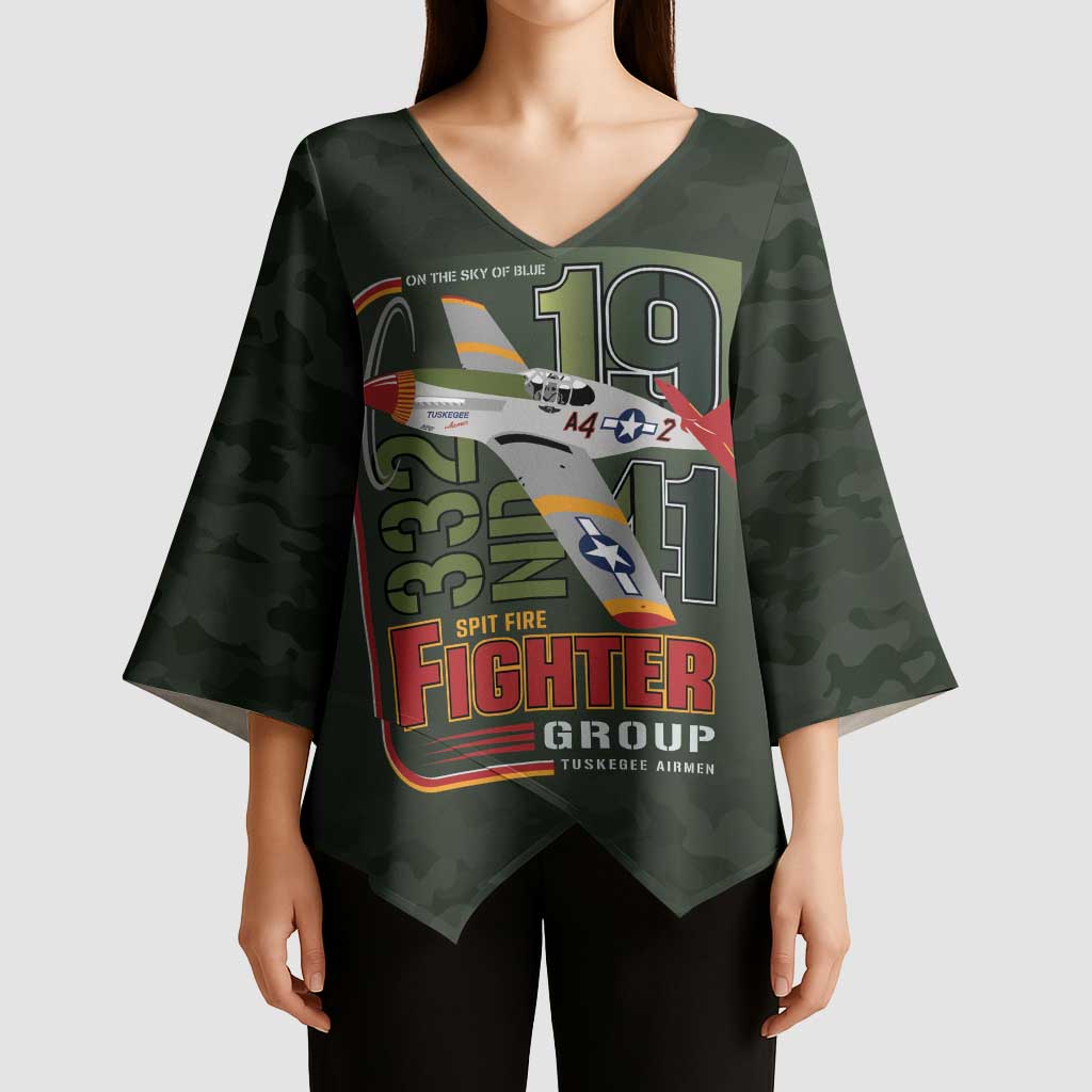 Tuskegee Airmen 332nd Spit Fire Kimono Sleeve Blouse Camo Moss Green - Wonder Print Shop