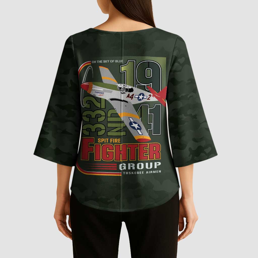 Tuskegee Airmen 332nd Spit Fire Kimono Sleeve Blouse Camo Moss Green - Wonder Print Shop