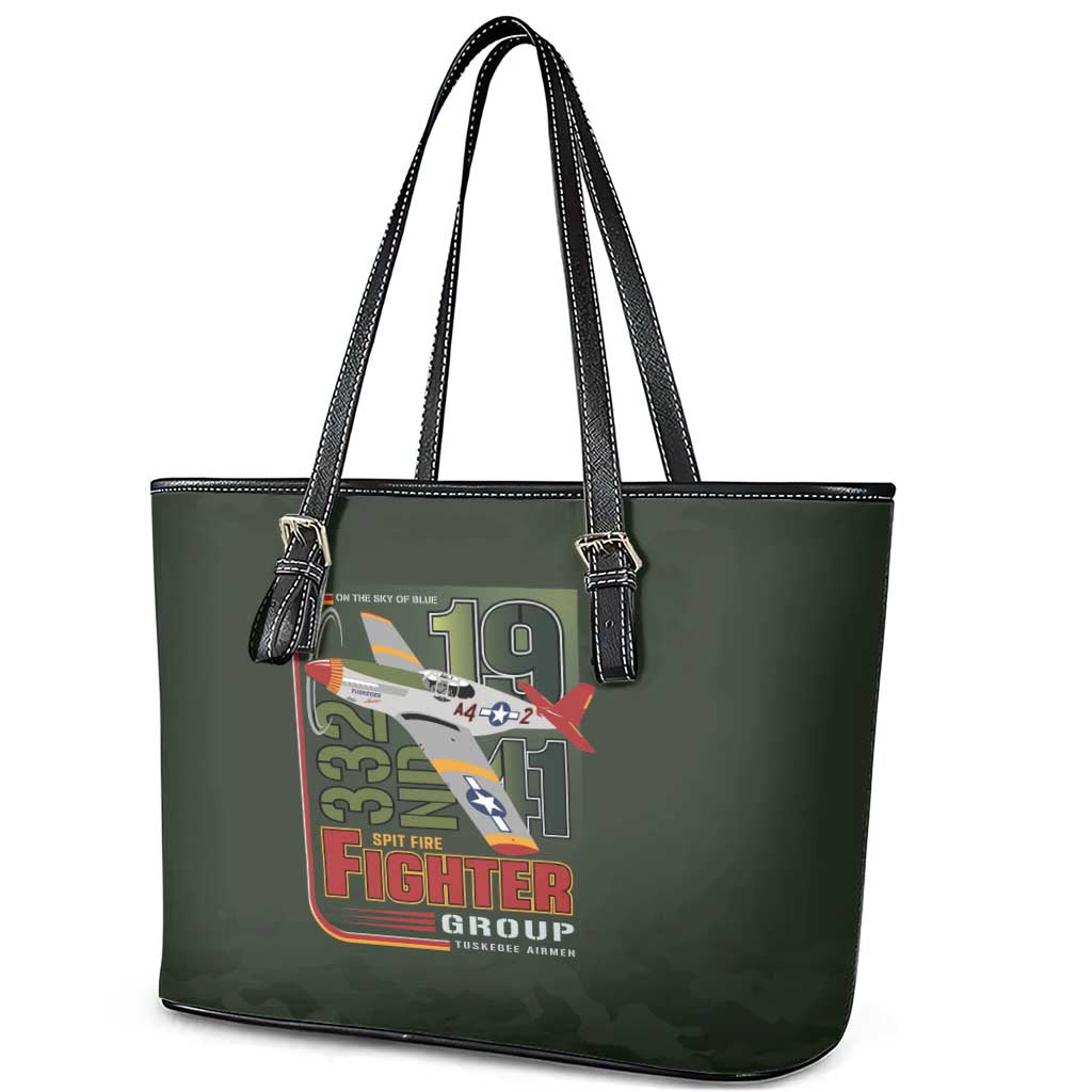 Tuskegee Airmen 332nd Spit Fire Leather Tote Bag Camo Moss Green - Wonder Print Shop