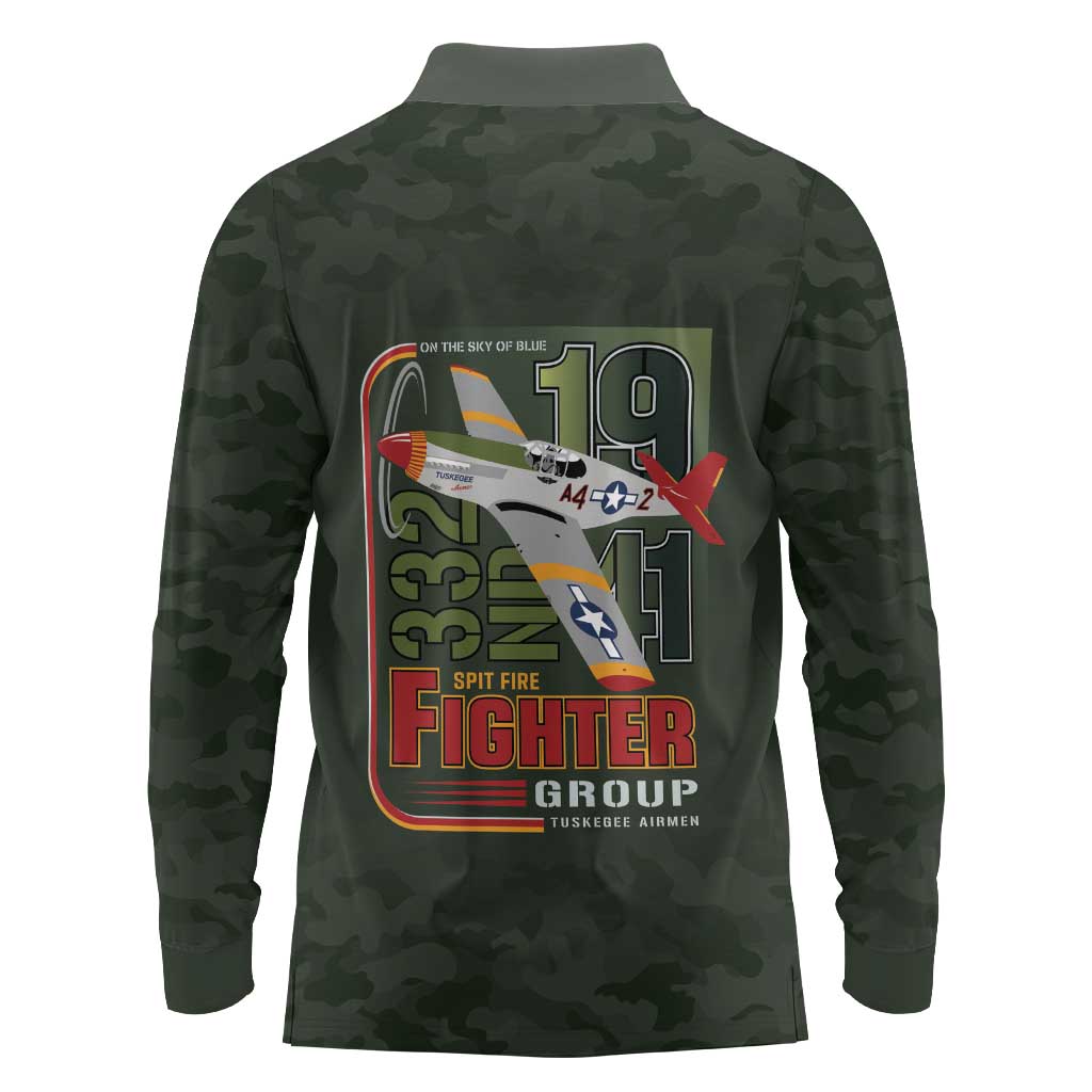 Tuskegee Airmen 332nd Spit Fire Long Sleeve Polo Shirt Camo Moss Green - Wonder Print Shop