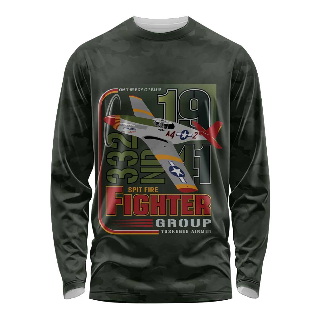 Tuskegee Airmen 332nd Spit Fire Long Sleeve Shirt Camo Moss Green - Wonder Print Shop