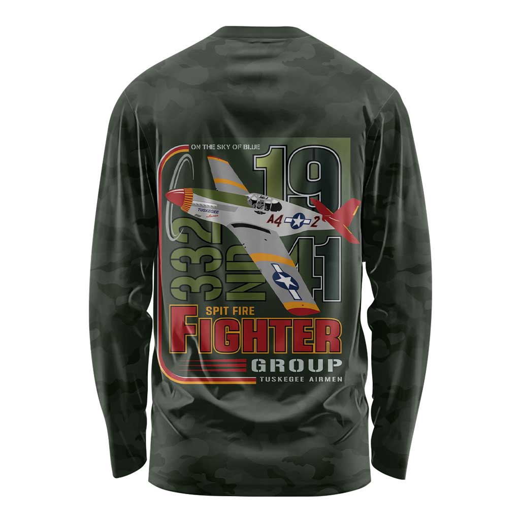 Tuskegee Airmen 332nd Spit Fire Long Sleeve Shirt Camo Moss Green - Wonder Print Shop