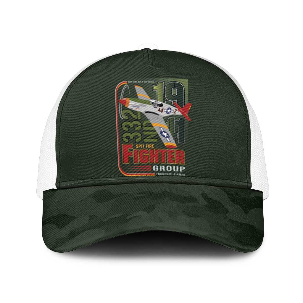 Tuskegee Airmen 332nd Spit Fire Mesh Trucker Cap Camo Moss Green - Wonder Print Shop