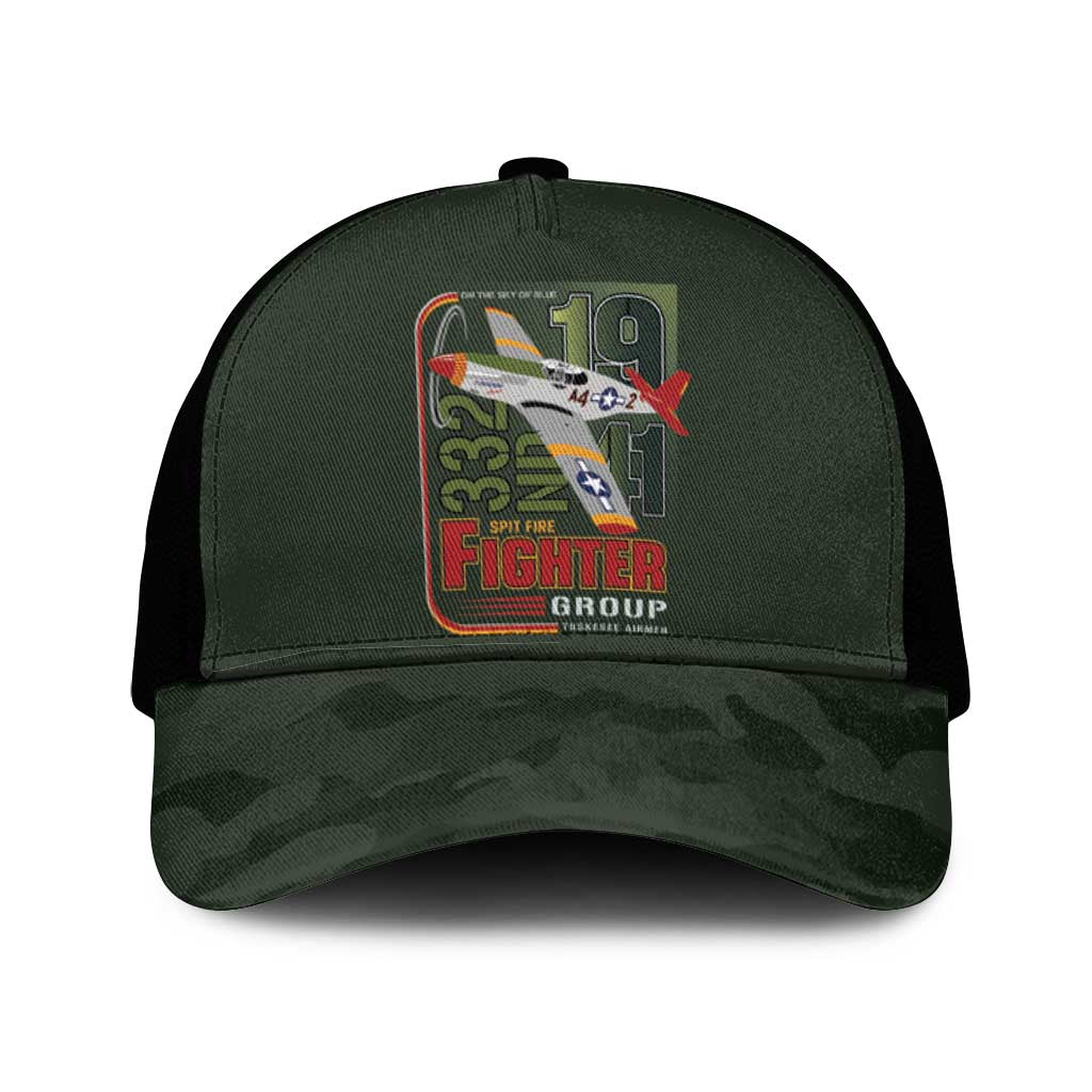 Tuskegee Airmen 332nd Spit Fire Mesh Trucker Cap Camo Moss Green - Wonder Print Shop