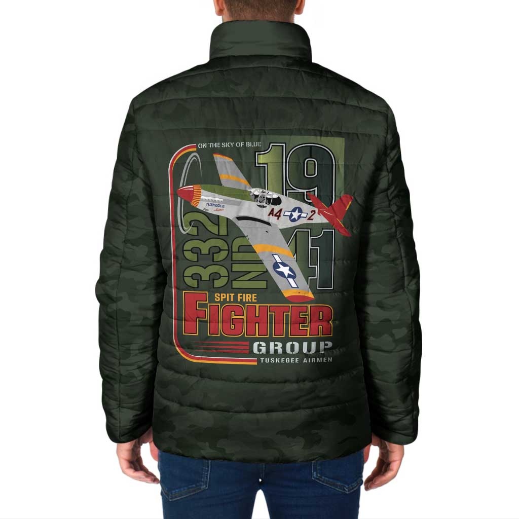 Tuskegee Airmen 332nd Spit Fire Padded Jacket Camo Moss Green - Wonder Print Shop