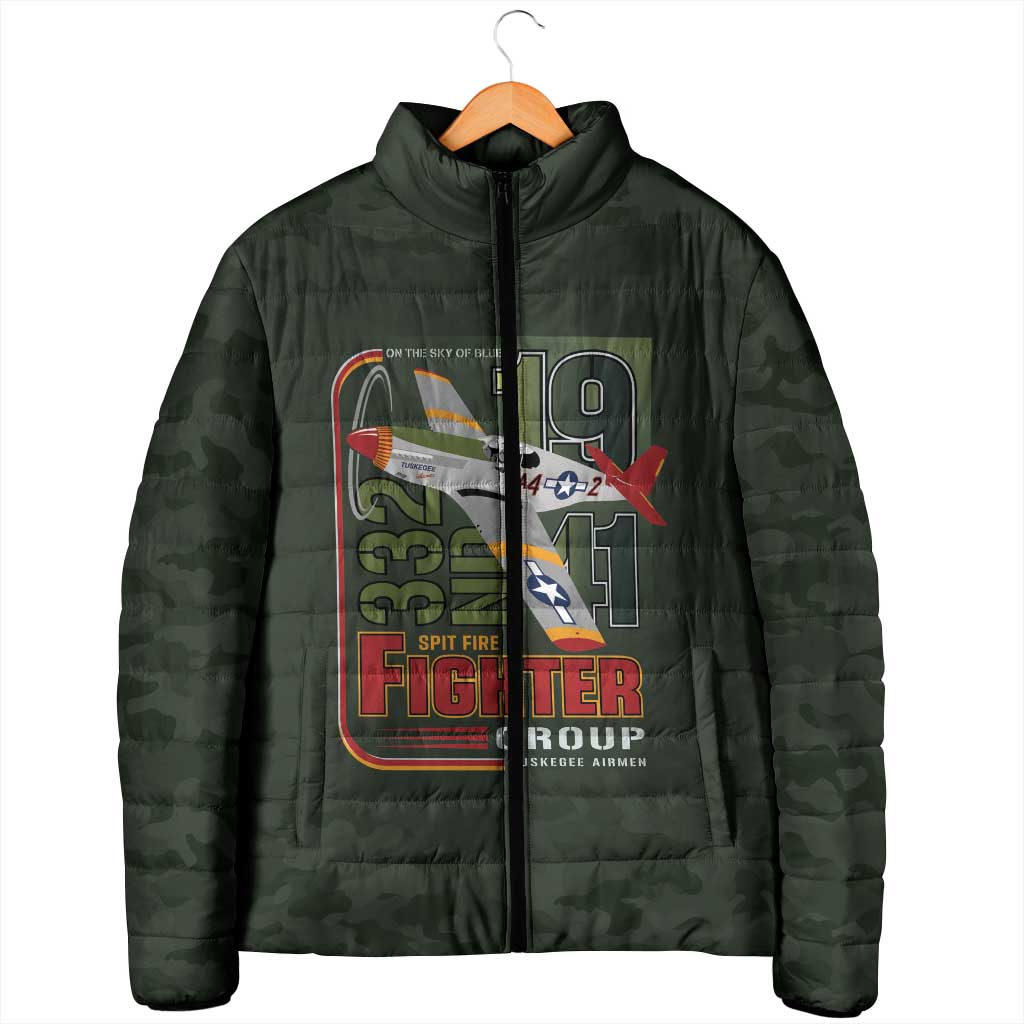 Tuskegee Airmen 332nd Spit Fire Padded Jacket Camo Moss Green - Wonder Print Shop