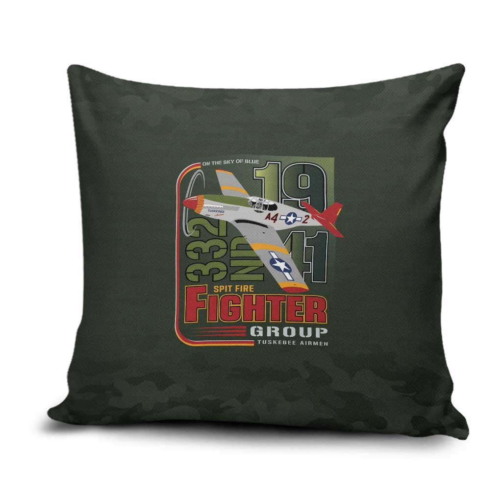 Tuskegee Airmen 332nd Spit Fire Pillow Cover Camo Moss Green - Wonder Print Shop