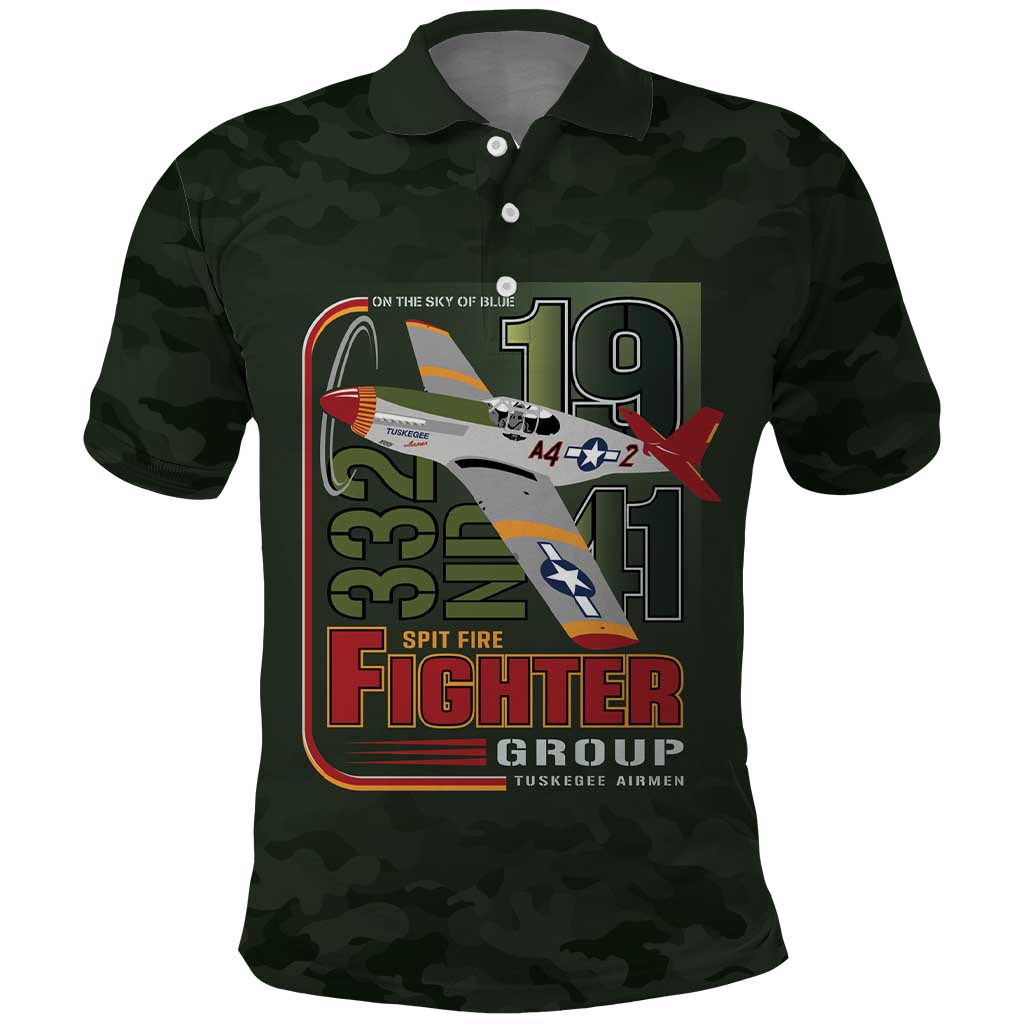 Tuskegee Airmen 332nd Spit Fire Polo Shirt Camo Moss Green - Wonder Print Shop