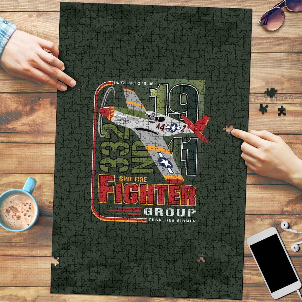 Tuskegee Airmen 332nd Spit Fire Puzzle Camo Moss Green - Wonder Print Shop