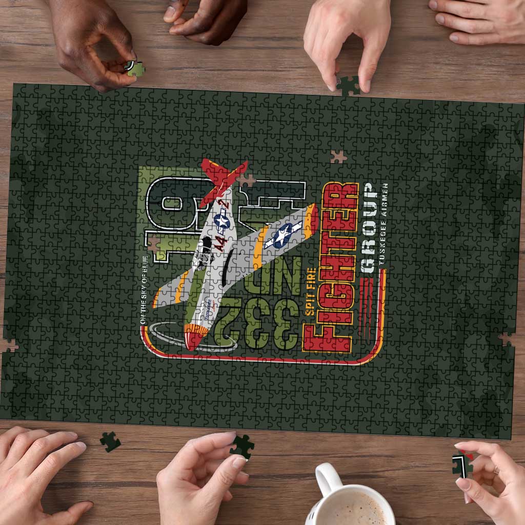 Tuskegee Airmen 332nd Spit Fire Puzzle Camo Moss Green - Wonder Print Shop
