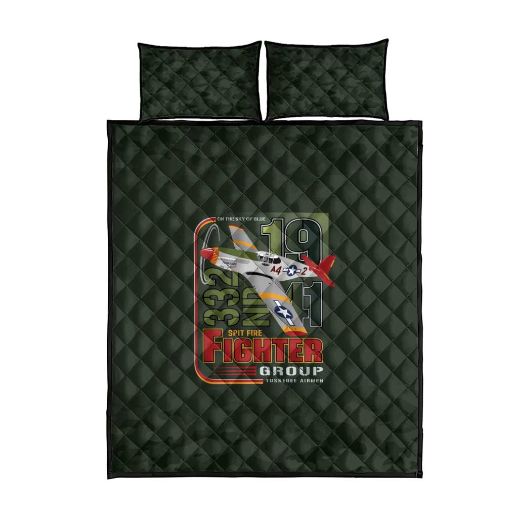 Tuskegee Airmen 332nd Spit Fire Quilt Bed Set Camo Moss Green - Wonder Print Shop