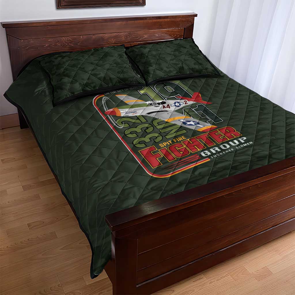 Tuskegee Airmen 332nd Spit Fire Quilt Bed Set Camo Moss Green - Wonder Print Shop