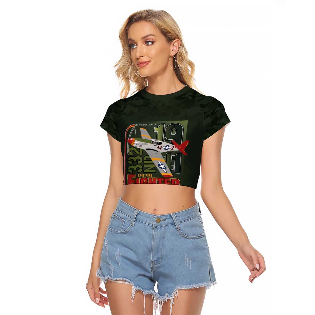 Tuskegee Airmen 332nd Spit Fire Raglan Cropped T Shirt Camo Moss Green - Wonder Print Shop