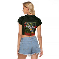 Tuskegee Airmen 332nd Spit Fire Raglan Cropped T Shirt Camo Moss Green - Wonder Print Shop