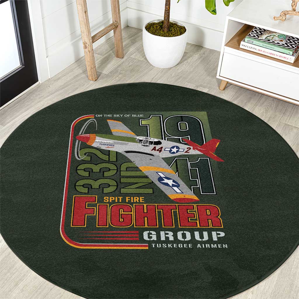 Tuskegee Airmen 332nd Spit Fire Round Carpet Camo Moss Green - Wonder Print Shop