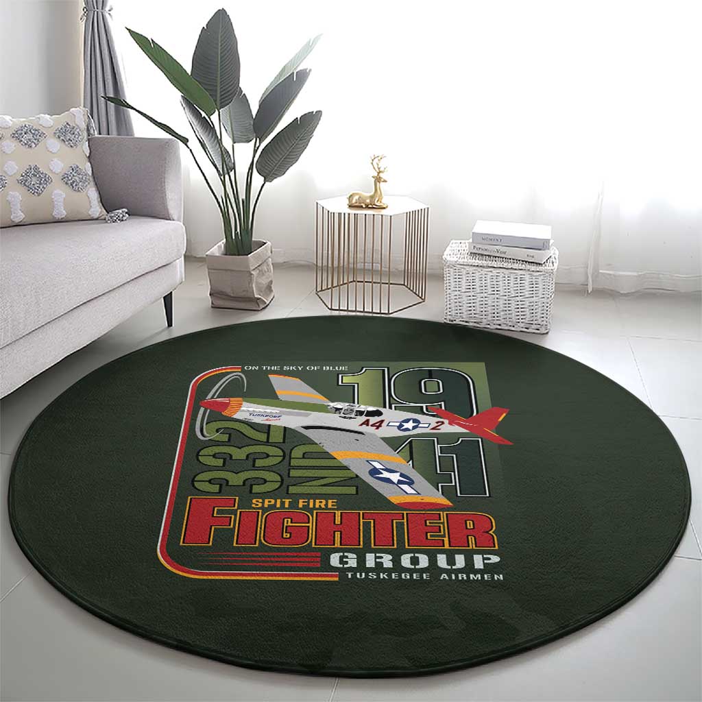 Tuskegee Airmen 332nd Spit Fire Round Carpet Camo Moss Green - Wonder Print Shop