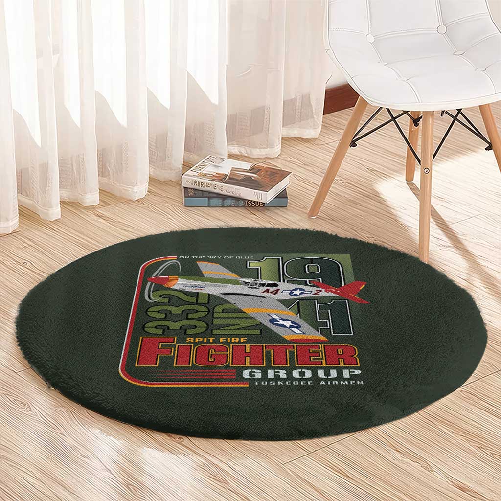 Tuskegee Airmen 332nd Spit Fire Round Carpet Camo Moss Green - Wonder Print Shop