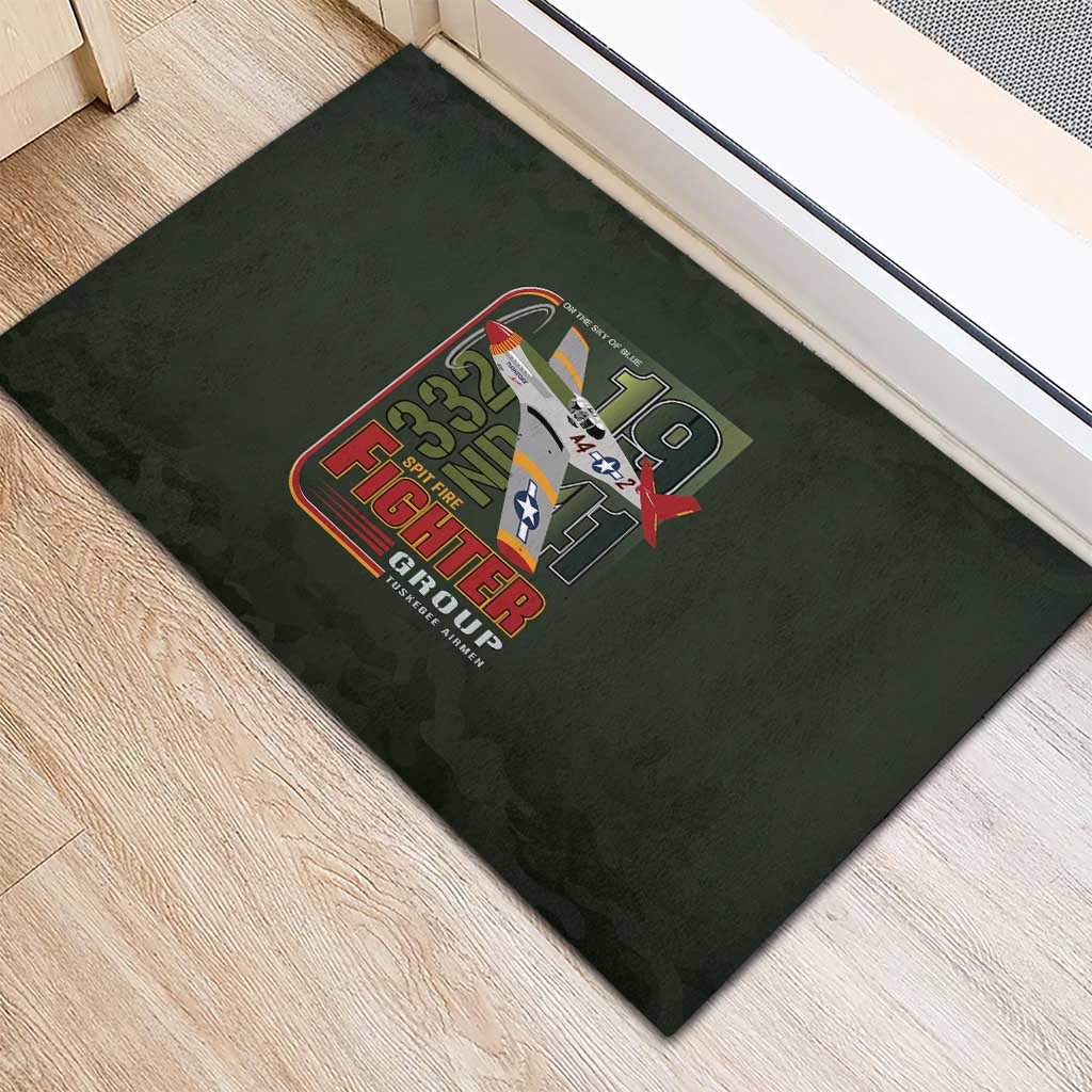 Tuskegee Airmen 332nd Spit Fire Rubber Doormat Camo Moss Green - Wonder Print Shop