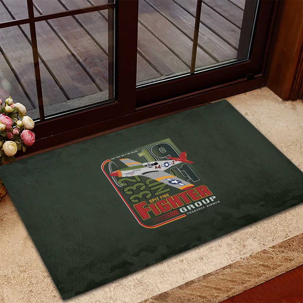 Tuskegee Airmen 332nd Spit Fire Rubber Doormat Camo Moss Green - Wonder Print Shop
