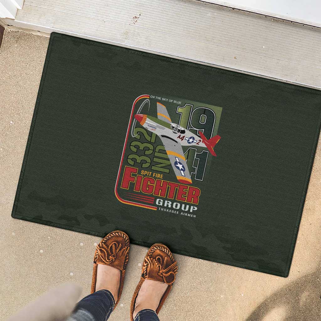 Tuskegee Airmen 332nd Spit Fire Rubber Doormat Camo Moss Green - Wonder Print Shop
