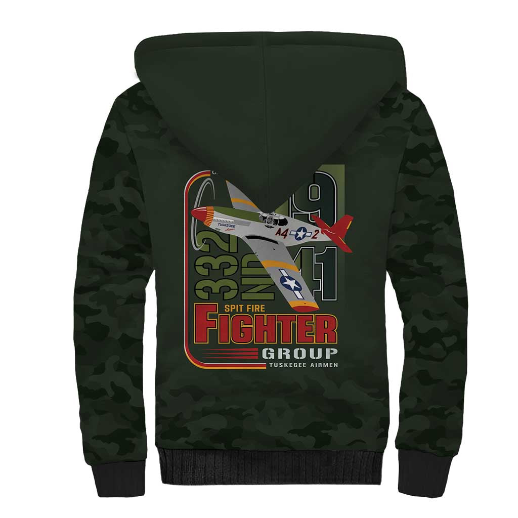 Tuskegee Airmen 332nd Spit Fire Sherpa Hoodie Camo Moss Green - Wonder Print Shop