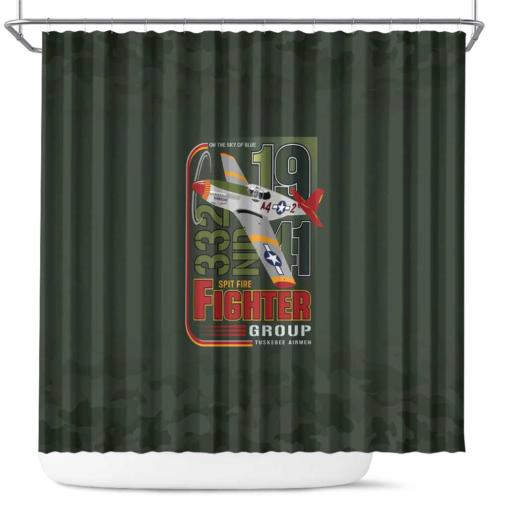 Tuskegee Airmen 332nd Spit Fire Shower Curtain Camo Moss Green - Wonder Print Shop