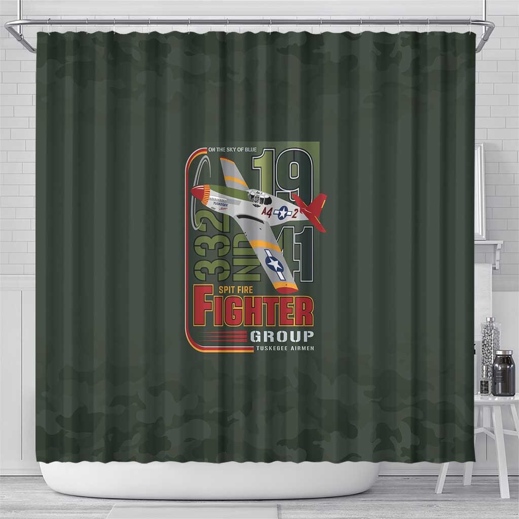 Tuskegee Airmen 332nd Spit Fire Shower Curtain Camo Moss Green - Wonder Print Shop