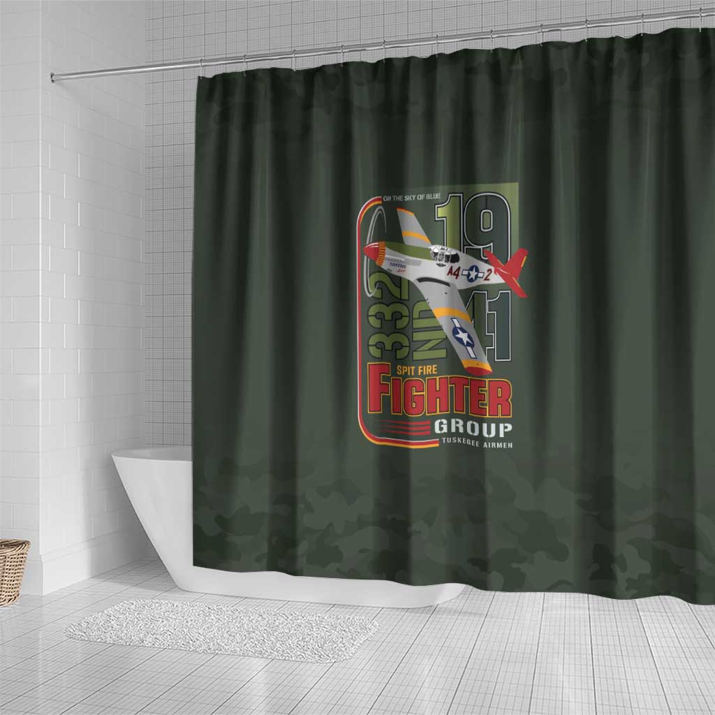 Tuskegee Airmen 332nd Spit Fire Shower Curtain Camo Moss Green - Wonder Print Shop