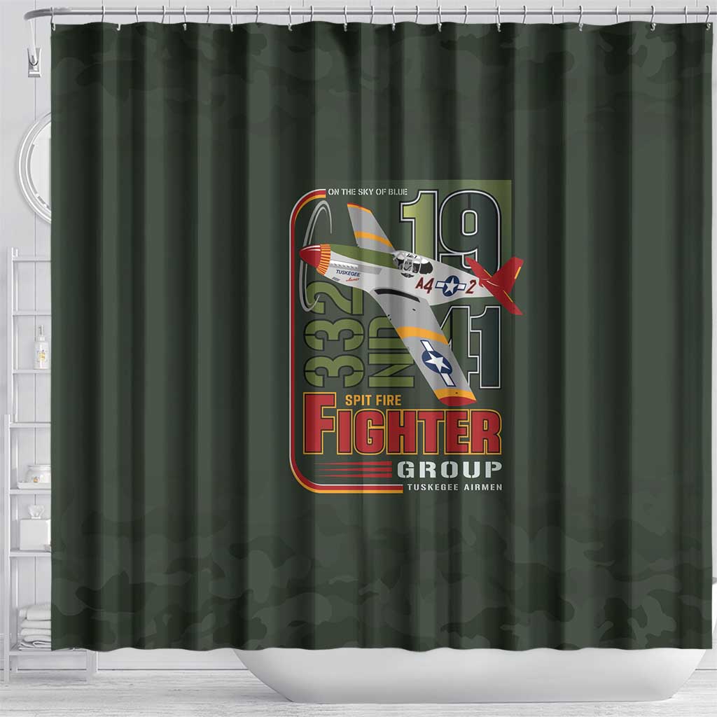 Tuskegee Airmen 332nd Spit Fire Shower Curtain Camo Moss Green - Wonder Print Shop