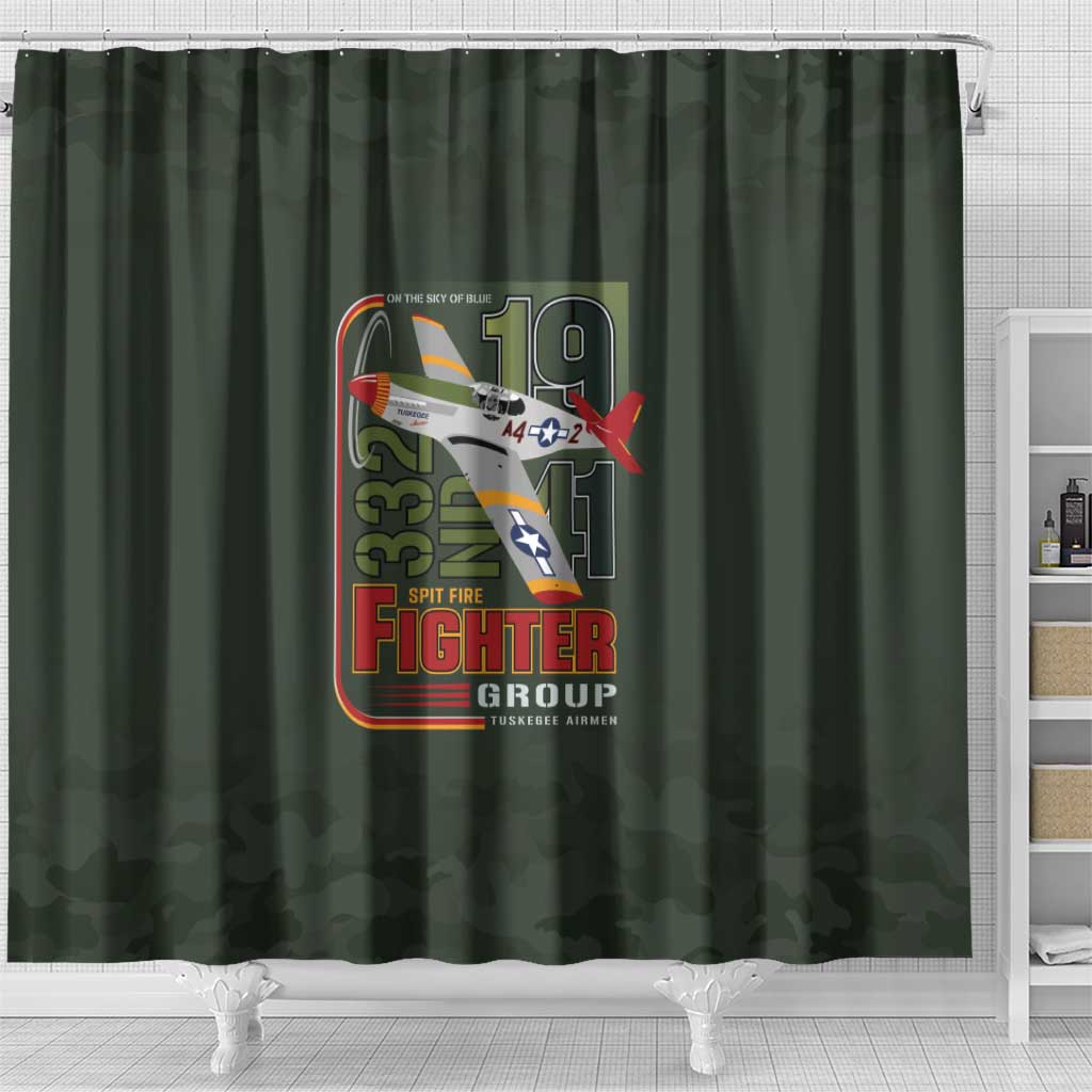 Tuskegee Airmen 332nd Spit Fire Shower Curtain Camo Moss Green - Wonder Print Shop
