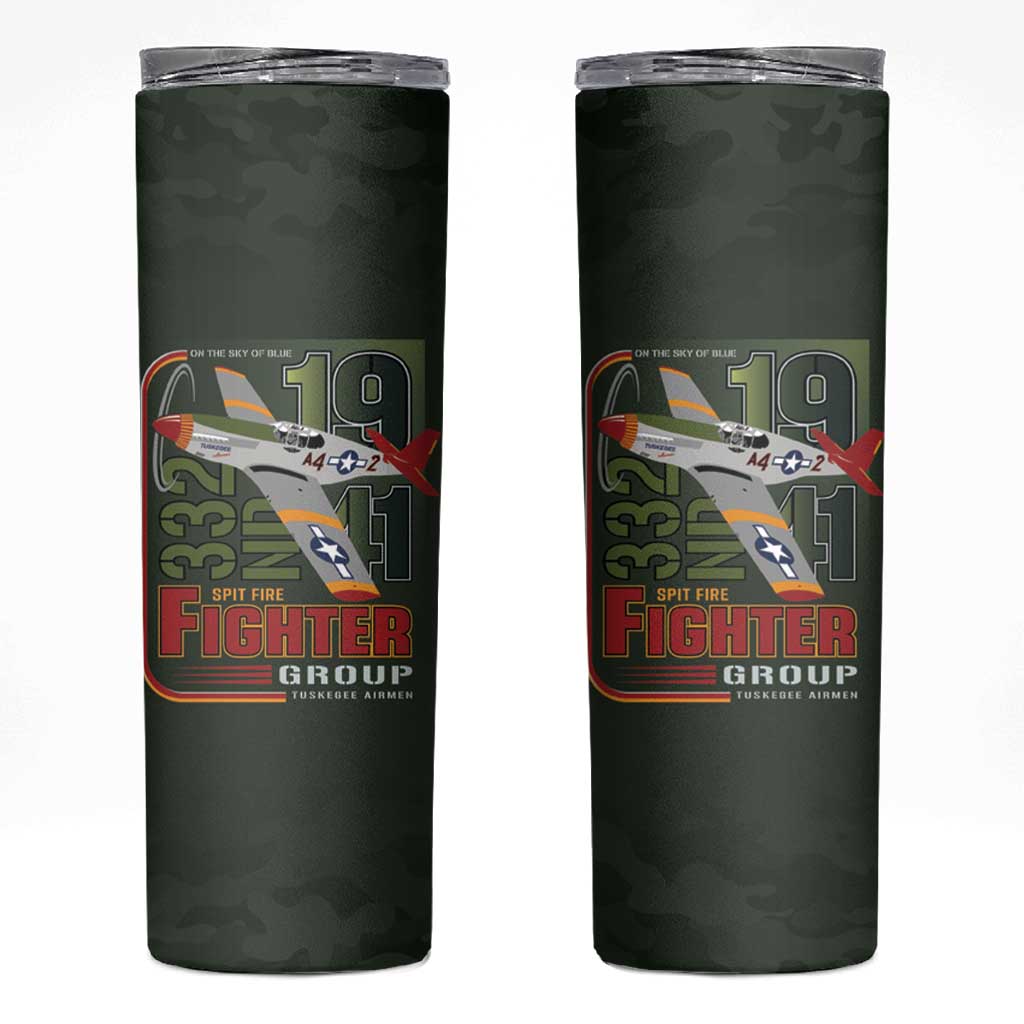 Tuskegee Airmen 332nd Spit Fire Skinny Tumbler Camo Moss Green - Wonder Print Shop