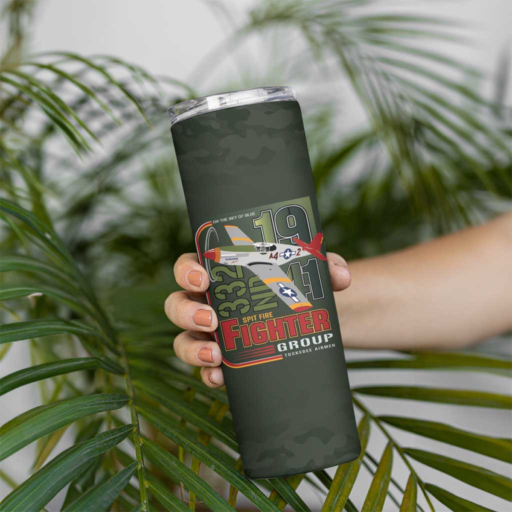 Tuskegee Airmen 332nd Spit Fire Skinny Tumbler Camo Moss Green - Wonder Print Shop