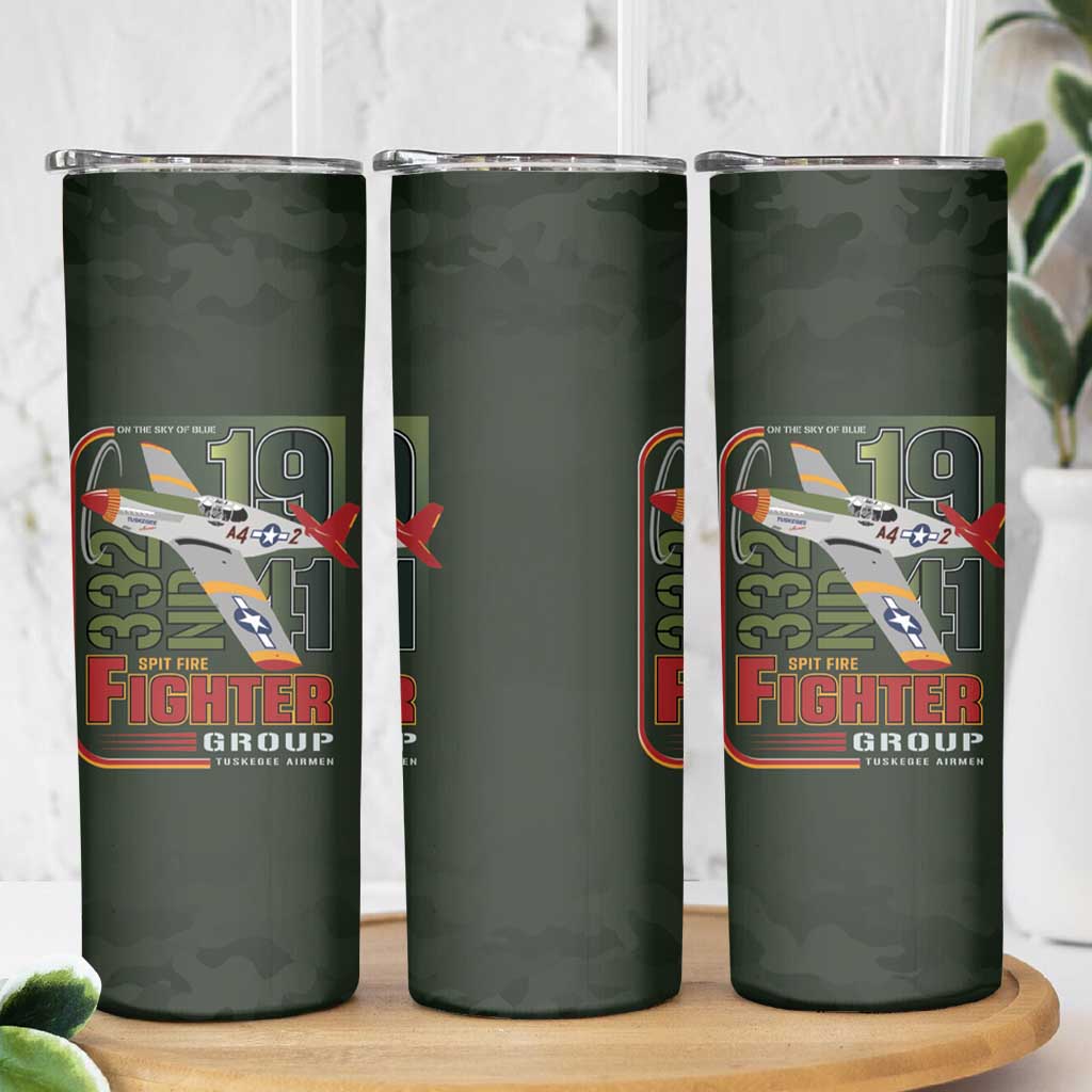 Tuskegee Airmen 332nd Spit Fire Skinny Tumbler Camo Moss Green - Wonder Print Shop