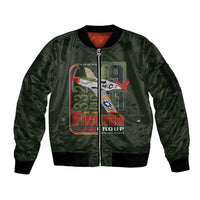 Tuskegee Airmen 332nd Spit Fire Sleeve Zip Bomber Jacket Camo Moss Green - Wonder Print Shop