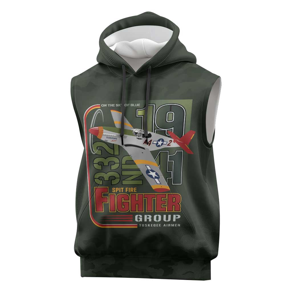 Tuskegee Airmen 332nd Spit Fire Sleeveless Hoodie Camo Moss Green - Wonder Print Shop
