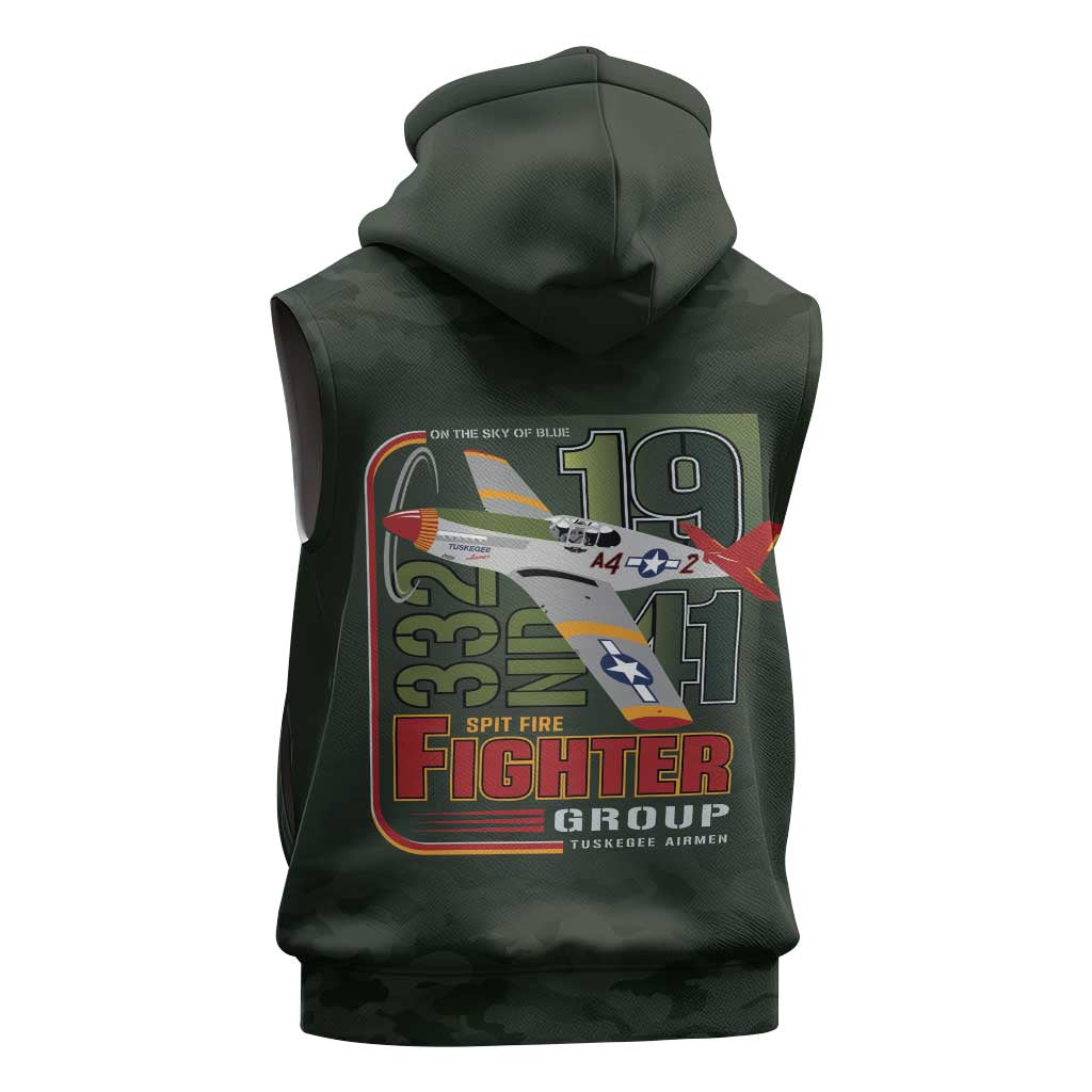 Tuskegee Airmen 332nd Spit Fire Sleeveless Hoodie Camo Moss Green - Wonder Print Shop
