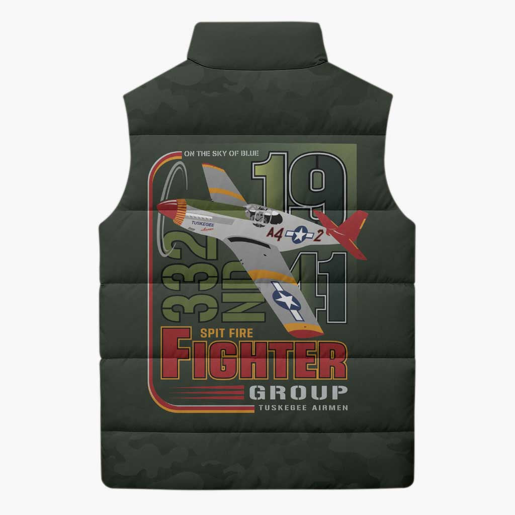 Tuskegee Airmen 332nd Spit Fire Sleeveless Puffer Jacket Camo Moss Green - Wonder Print Shop