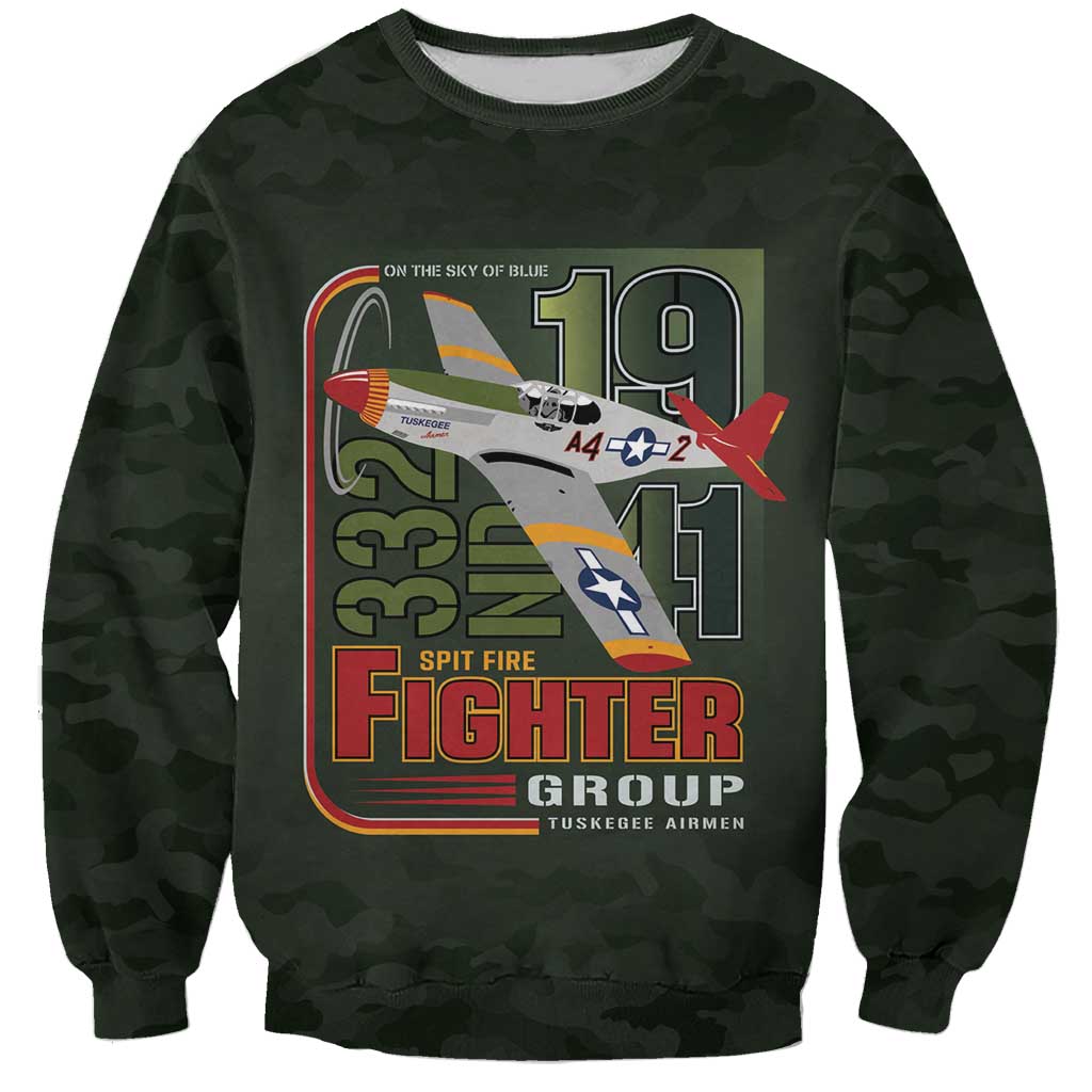 Tuskegee Airmen 332nd Spit Fire Sweatshirt Camo Moss Green - Wonder Print Shop