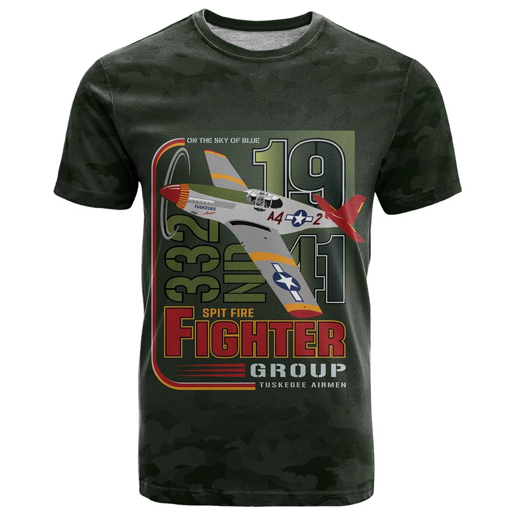 Tuskegee Airmen 332nd Spit Fire T Shirt Camo Moss Green - Wonder Print Shop