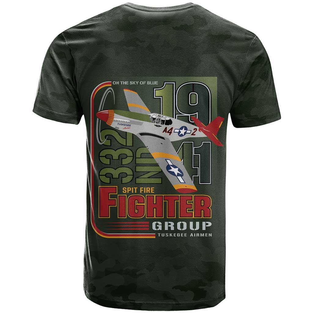 Tuskegee Airmen 332nd Spit Fire T Shirt Camo Moss Green - Wonder Print Shop