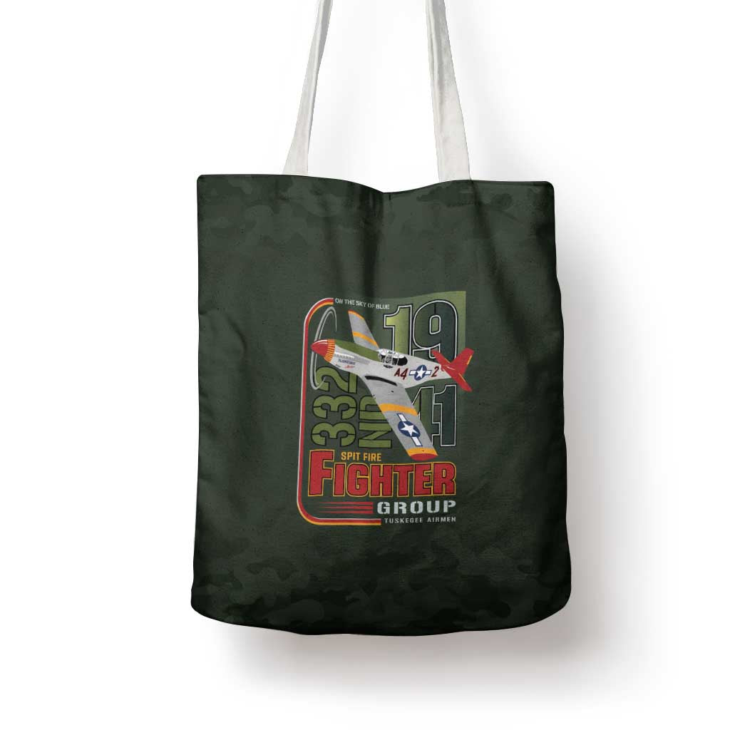 Tuskegee Airmen 332nd Spit Fire Tote Bag Camo Moss Green - Wonder Print Shop