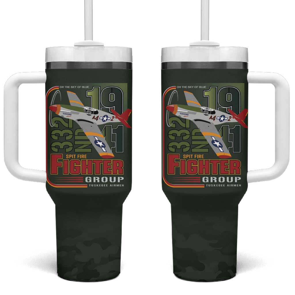 Tuskegee Airmen 332nd Spit Fire Tumbler With Handle Camo Moss Green - Wonder Print Shop