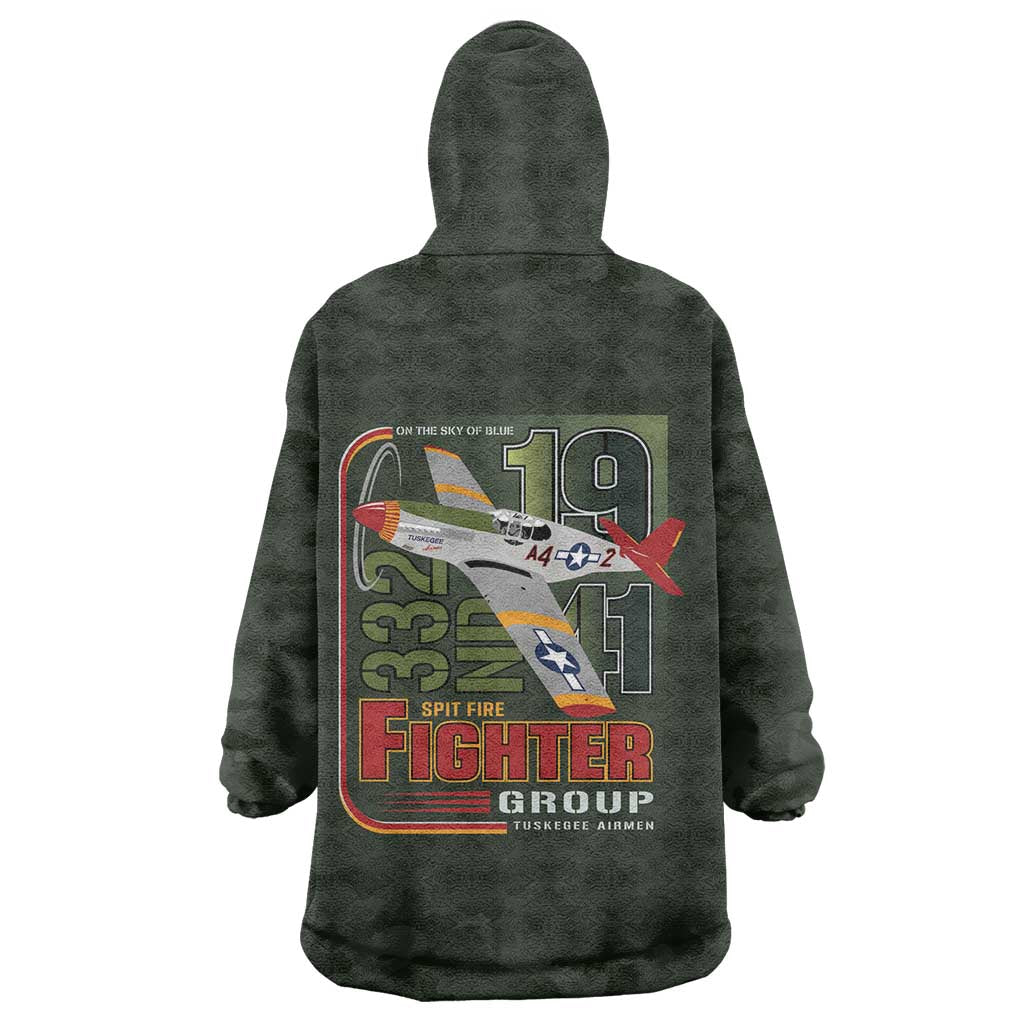 Tuskegee Airmen 332nd Spit Fire Wearable Blanket Hoodie Camo Moss Green - Wonder Print Shop