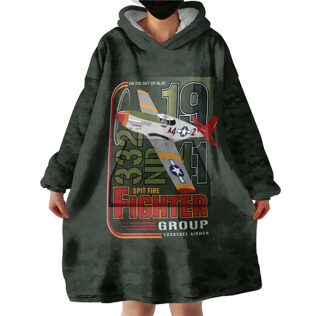 Tuskegee Airmen 332nd Spit Fire Wearable Blanket Hoodie Camo Moss Green - Wonder Print Shop