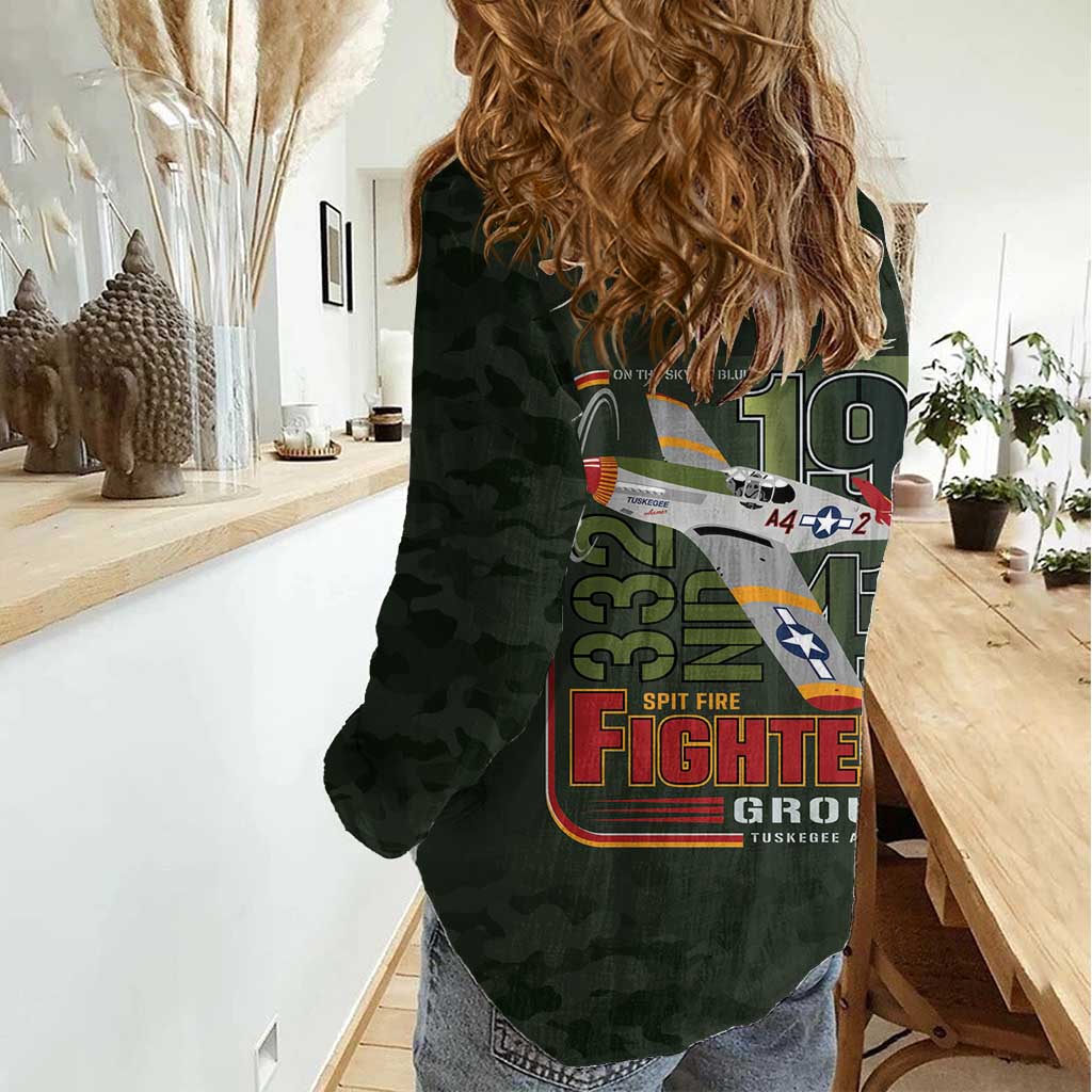 Tuskegee Airmen 332nd Spit Fire Women Casual Shirt Camo Moss Green - Wonder Print Shop