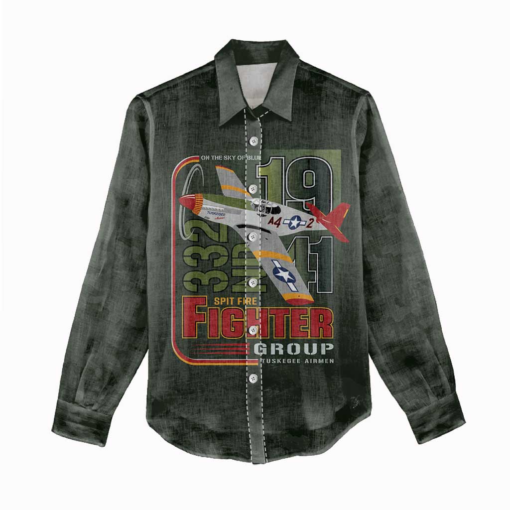 Tuskegee Airmen 332nd Spit Fire Women Casual Shirt Camo Moss Green - Wonder Print Shop