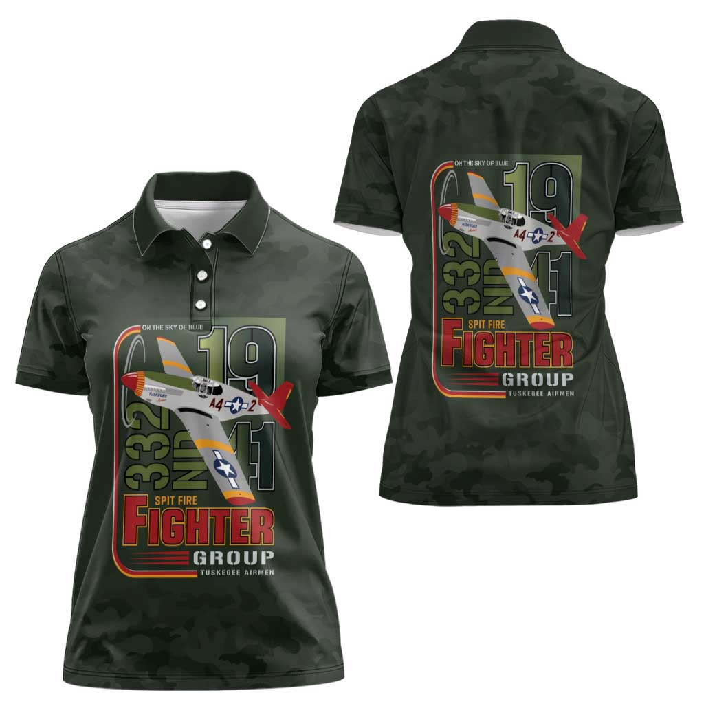 Tuskegee Airmen 332nd Spit Fire Women Polo Shirt Camo Moss Green - Wonder Print Shop