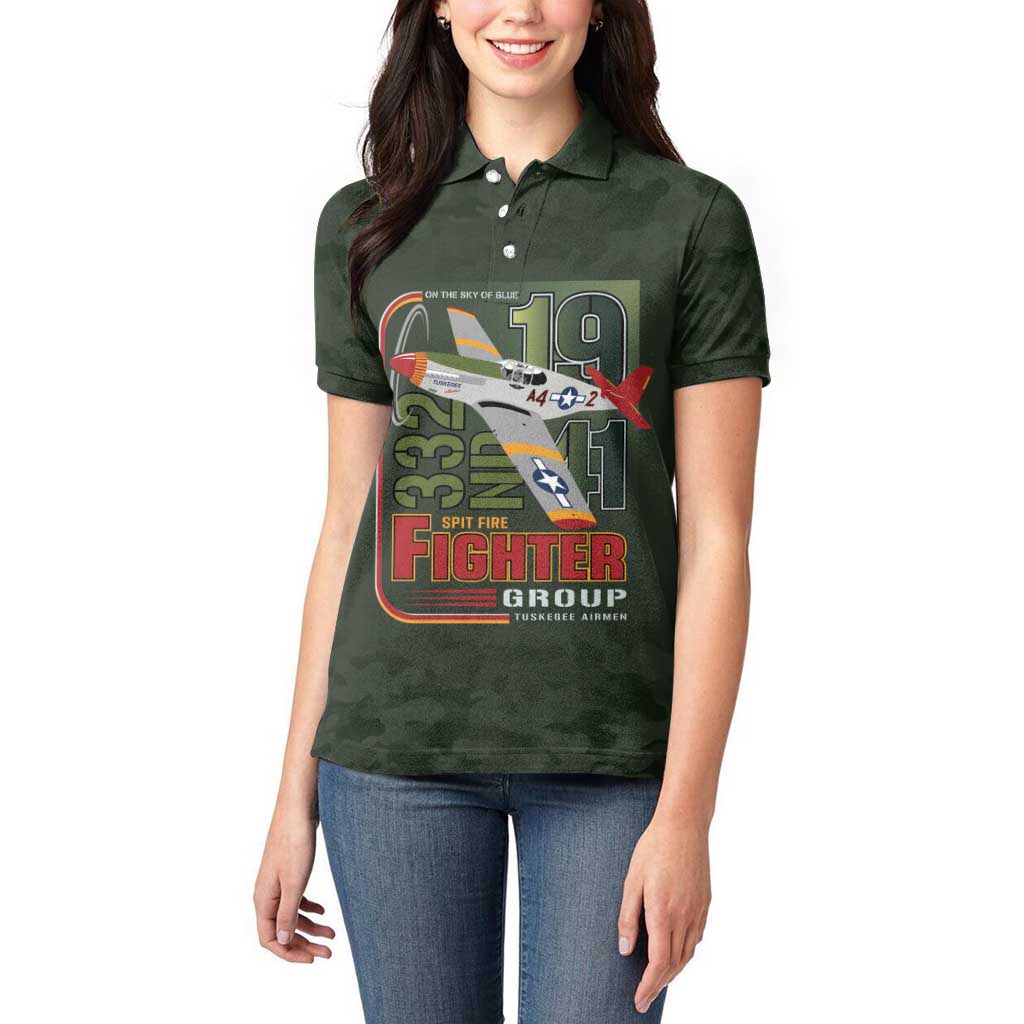 Tuskegee Airmen 332nd Spit Fire Women Polo Shirt Camo Moss Green - Wonder Print Shop
