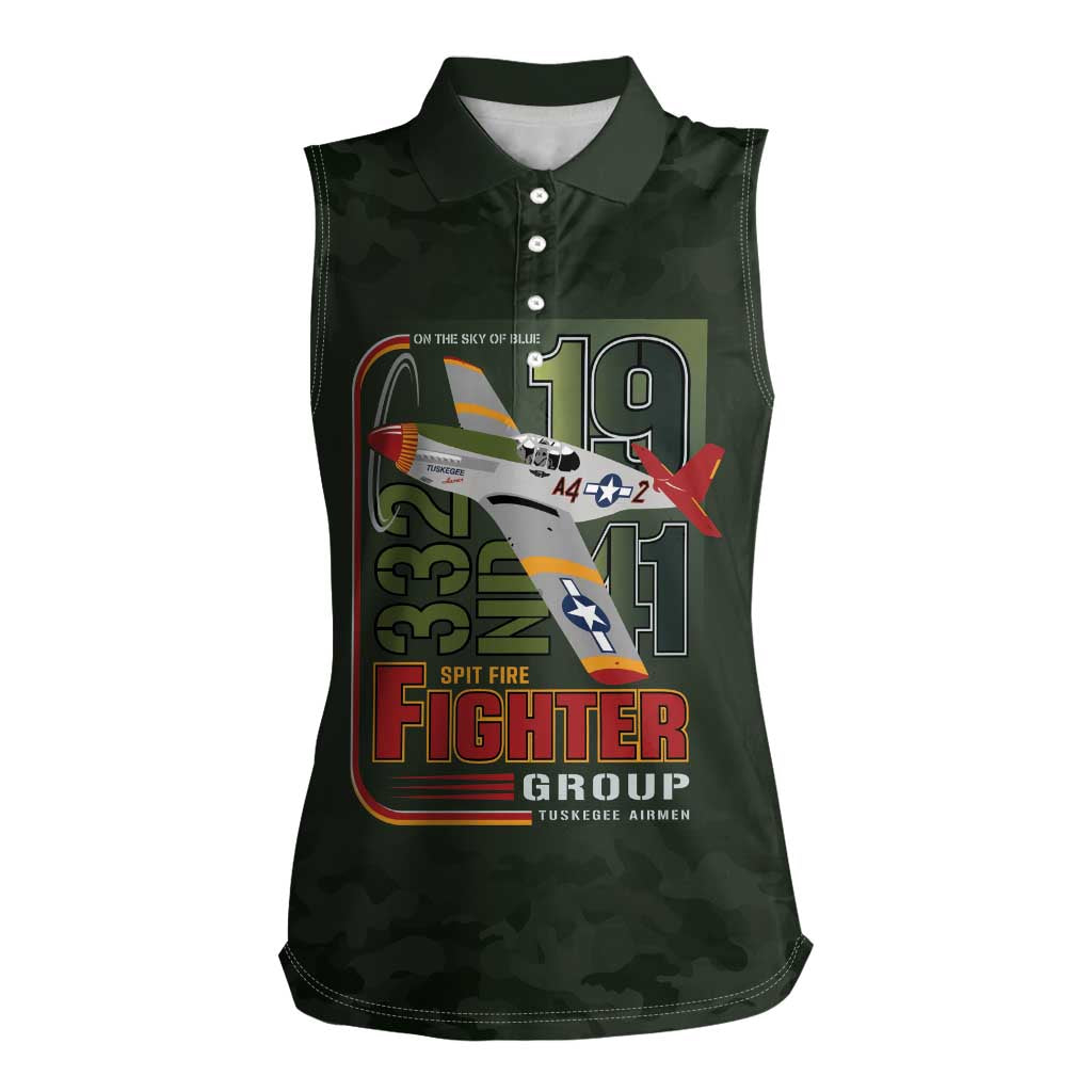 Tuskegee Airmen 332nd Spit Fire Women Sleeveless Polo Shirt Camo Moss Green - Wonder Print Shop