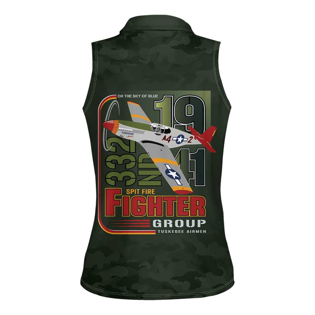 Tuskegee Airmen 332nd Spit Fire Women Sleeveless Polo Shirt Camo Moss Green - Wonder Print Shop